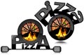 Black Symbol of Pizza with Flames Royalty Free Stock Photo