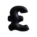 Black symbol pound sterling made of inflatable balloon on white background.