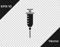 Black Syringe icon isolated on transparent background. Syringe for vaccine, vaccination, injection, flu shot. Medical