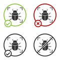 Black System bug concept icon isolated on white background. Code bug concept. Bug in the system. Bug searching. Circle