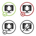 Black System bug concept icon isolated on white background. Code bug concept. Bug in the system. Bug searching. Circle