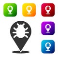 Black System bug concept icon isolated on white background. Code bug concept. Bug in the system. Bug searching. Set Royalty Free Stock Photo