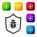 Black System bug concept icon isolated on white background. Code bug concept. Bug in the system. Bug searching. Set Royalty Free Stock Photo