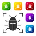 Black System bug concept icon isolated on white background. Code bug concept. Bug in the system. Bug searching. Set Royalty Free Stock Photo