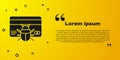 Black System bug in credit card icon isolated on yellow background. Code bug concept. Bug in the system. Bug searching