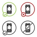Black System bug on mobile icon isolated on white background. Code bug concept. Bug in the system. Bug searching. Circle