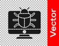 Black System bug on monitor icon isolated on transparent background. Code bug concept. Bug in the system. Bug searching Royalty Free Stock Photo