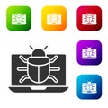 Black System bug on monitor icon isolated on white background. Code bug concept. Bug in the system. Bug searching. Set Royalty Free Stock Photo