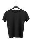Black t-shirt on clothing hanger isolated on white