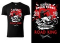 Black T-shirt Design with Motorcyclist and Inscriptions