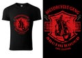 Black T-shirt Design with Motorcyclist and Inscriptions