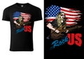 Black T-shirt Design with Rock Guitarist and US Flag