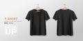 Black t shirt front and back mockup hanging realistic collections, template design Royalty Free Stock Photo