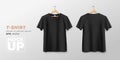 Black t shirt front and back mockup hanging realistic collections, template design