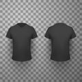 Black t shirt front and back view realistic vector illustration