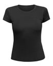 Black T-shirt mockup women front used as design template. Tee Shirt female blank on white