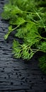 Black Table With Green Dill: Close-up Shots Of Texture-rich Surfaces