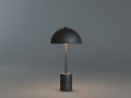 Black table lamp turned on on a dark background. 3D modeling and visualization of a table lamp. 3D rendering