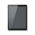 Black tablet computer with gray screen and shiny surface on white background Royalty Free Stock Photo