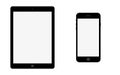 Black Tablet computer and smartphonewith empty grey screen set. Black Tablet  and black mobile phone smartphone vector eps10 Royalty Free Stock Photo