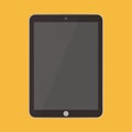 Black tablet with dark grey empty screen on orange background. Tablet flat style vector eps10.