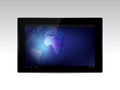 Black tablet with earth globe on the screen Royalty Free Stock Photo