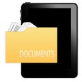 Black tablet pc with documents icon
