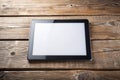 Black Tablet PC on Old Wood Table Oriented Horizontal Ã¢â¬\' Technology Concept Royalty Free Stock Photo