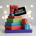 A black tag labeled Cyber Monday is attached to the topmost red box Royalty Free Stock Photo