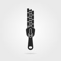 Black tailor zipper icon with shadow