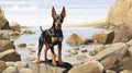 Nostalgic Children\'s Book Illustration: Doberman Puppy At Nunavut Beach