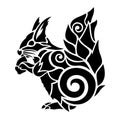 Black tattoo art with squirrel and acorn Royalty Free Stock Photo