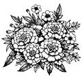 Black tattoo with marigold, marigold single line drawings, black and white marigold coloring