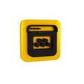 Black Taxi mobile app icon isolated on transparent background. Mobile application taxi. Yellow square button.