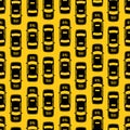Black taxi traffic seamless pattern on yellow backdrop