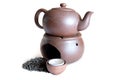 black tea and clay teapot white background Royalty Free Stock Photo