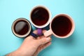 Black tea coffee in bright cups, office break, team building Royalty Free Stock Photo