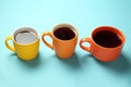 Black tea coffee in bright cups, office break, team building Royalty Free Stock Photo