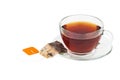 Black tea cup and teabag near Royalty Free Stock Photo