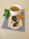 Black tea from fermented blackberry leaves and orange peel