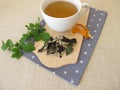 Black tea from fermented blackberry leaves and orange peel