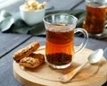 Black tea in a glass cup