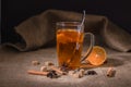 Black tea in a glass cup with lemon Royalty Free Stock Photo