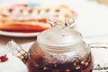 The Black Tea in the Glass Teapot,with Perspiration;Tea Drinking,Aromatized Flowers,Toned Royalty Free Stock Photo