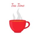 Black tea - hot drink. Red cup, morning drink. Vector illustration Royalty Free Stock Photo