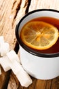 Black tea with lemon and sugar. Royalty Free Stock Photo