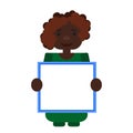 Black teacher with blue frame in green dress