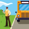 black teacher male in stop bus