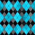 Black and teal argyle seamless plaid pattern. Watercolor hand drawn texture background