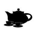 A black teapot and two cups. Vector illustration.